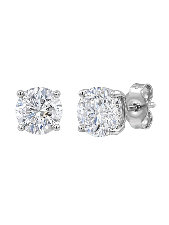 Lab-Grown Diamond Stud Earrings for Women | 14K White Gold | Round Cut | Prong Setting, Push Back | F Color, VS+ Clarity | 0.75 Total Carat Weight