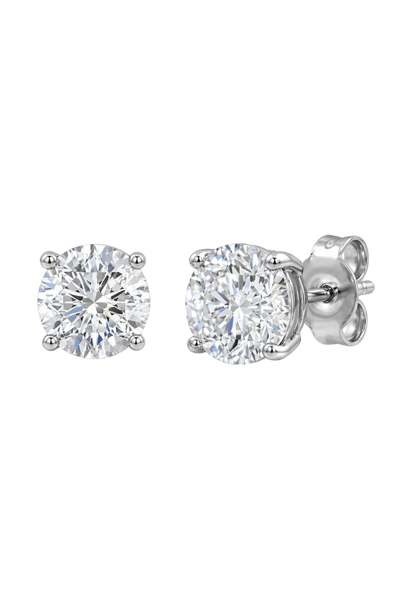 Lab-Grown Diamond Stud Earrings for Women | 14K White Gold | Round Cut | Prong Setting, Push Back | F Color, VS+ Clarity | 4.00 Total Carat Weight