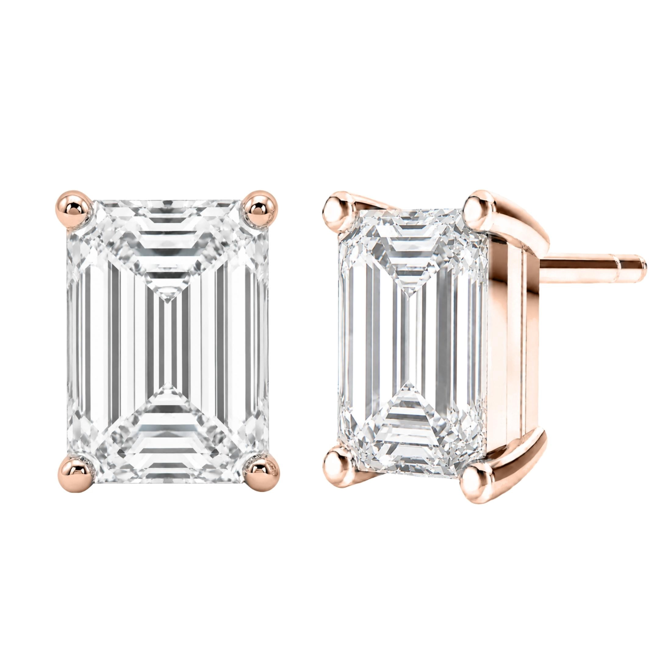 2.00ctw Emerald Cut F/VS+ Lab Grown Diamond Solitaire Stud Earrings 14K ...