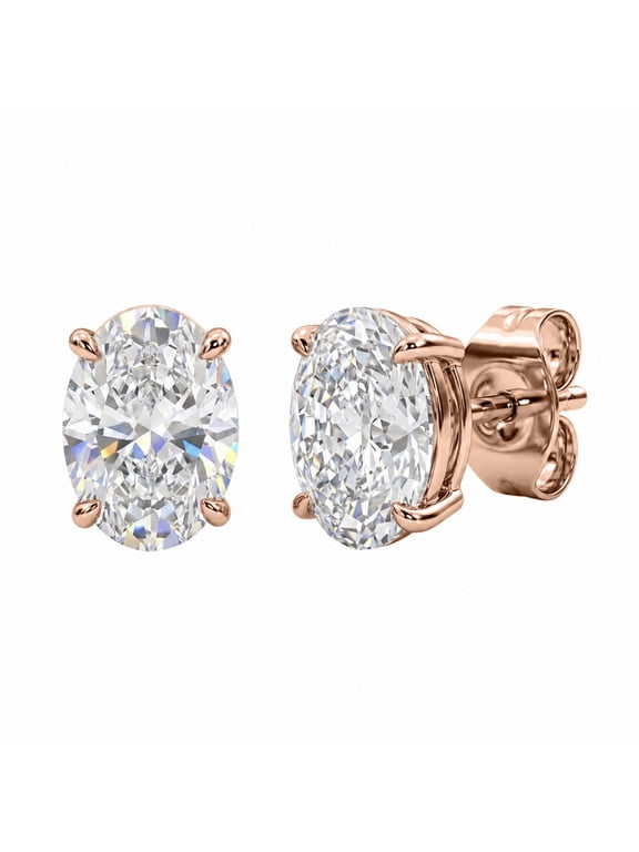 Lab-Grown Diamond Stud Earrings for Women | 14k Rose Gold | Oval Cut | Prong Setting, Push Back | F Color, VS+ Clarity | 1.00 Total Carat Weight