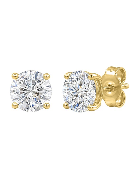 Lab-Grown Diamond Stud Earrings for Women | 14k Yellow Gold | Round Cut | Prong Setting, Push Back | F Color, VS+ Clarity | 1.00 Total Carat Weight