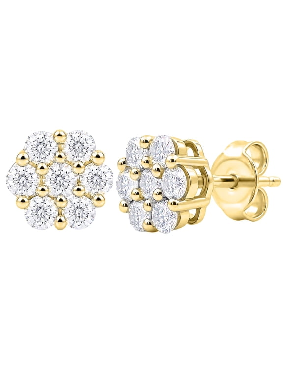 Lab-Grown Diamond Stud Earrings for Women | Gold over Silver | Round Cut | Prong Set, Push Back | F Color, VS+ | 1.00 Total Carat Weight | Anniversary, Wedding, Birthday Gift
