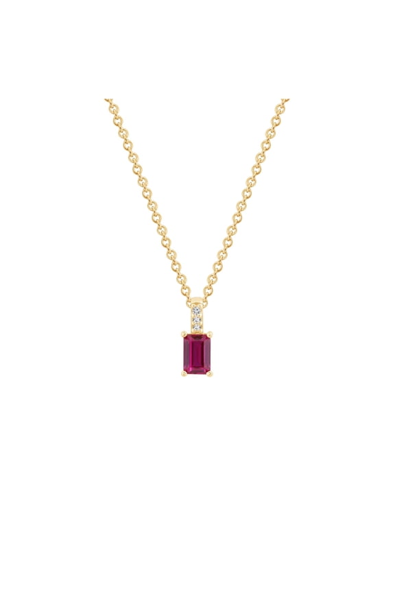 Created Emerald Cut Ruby With Lab Grown Diamond Vertical Bar Pendant Necklace