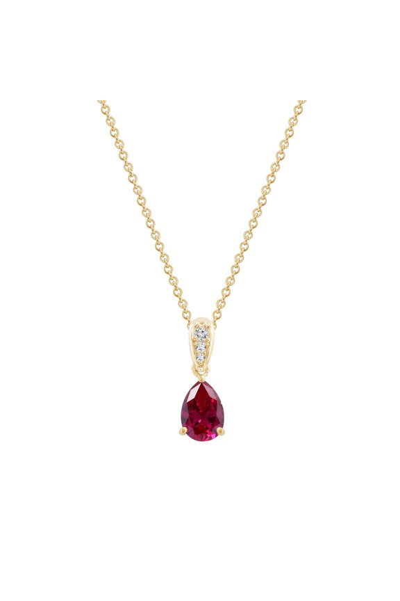 Created Ruby Pear With Lab Grown Diamond Accent Pendant Necklace