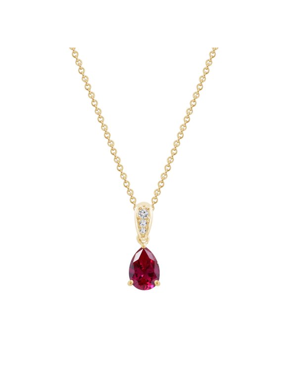 Created Ruby Pear With Lab Grown Diamond Accent Pendant Necklace