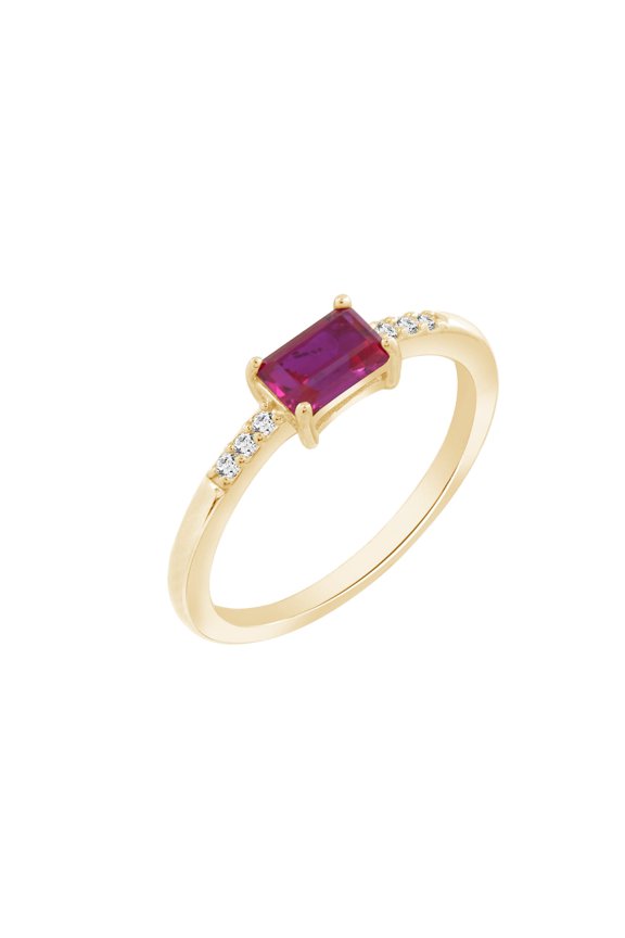 Emerald Cut Ruby With Lab Grown Diamond Ring