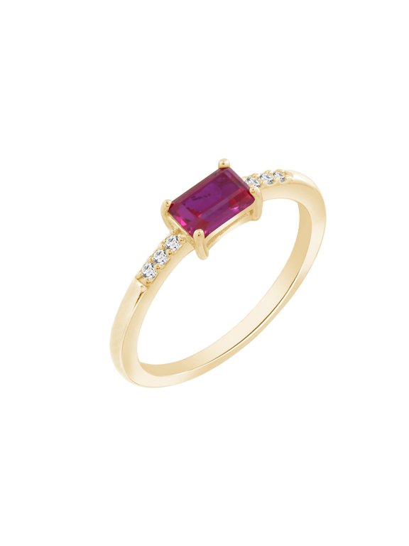 Emerald Cut Ruby With Lab Grown Diamond Ring