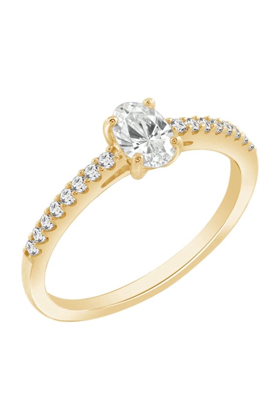 Lab Grown Diamond Oval Cut Solitaire Ring with Pave Band