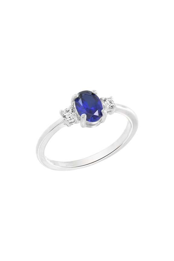 Oval Cut Sapphire With Lab Grown Diamond Three Stones Ring