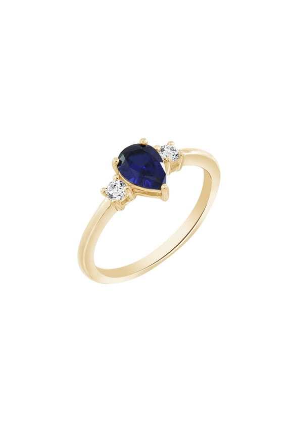 Pear Cut Sapphire With Lab Grown Diamond Three Stones Ring