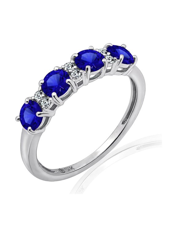 Round Cut Sapphire With Lab Grown Diamond Half Band Ring