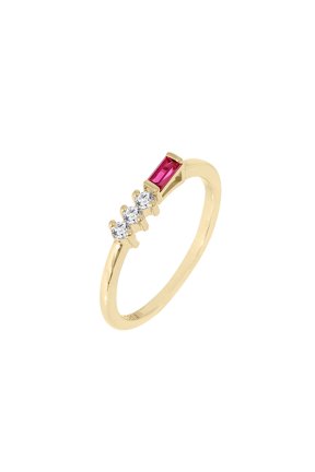Ruby Baguette With Round Lab Grown Diamond Bar Ring