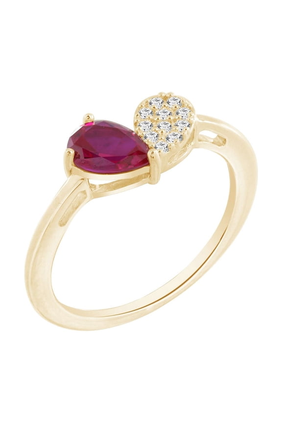 Ruby Pear With Lab Grown Diamond Accent Heart Saphed Ring