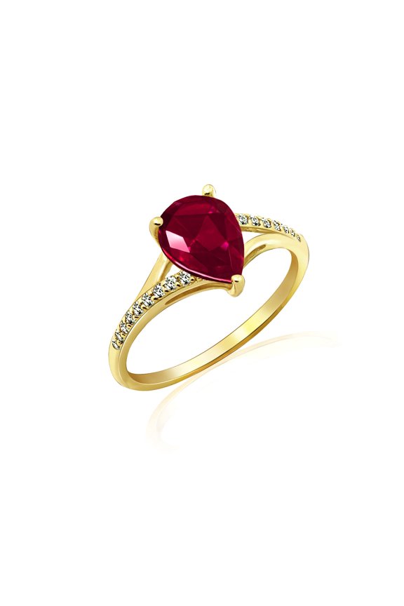 Ruby Pear With Lab Grown Diamond Accent Ring
