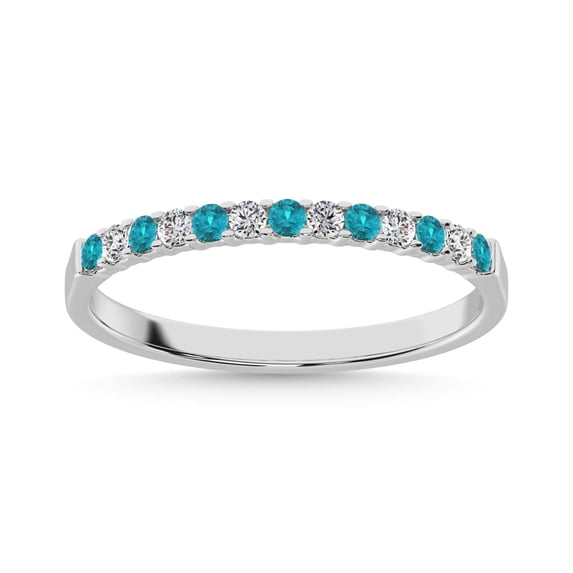Diamond 1/4 Ct.Tw. And Aquamarine Machine Band in 14K White Gold