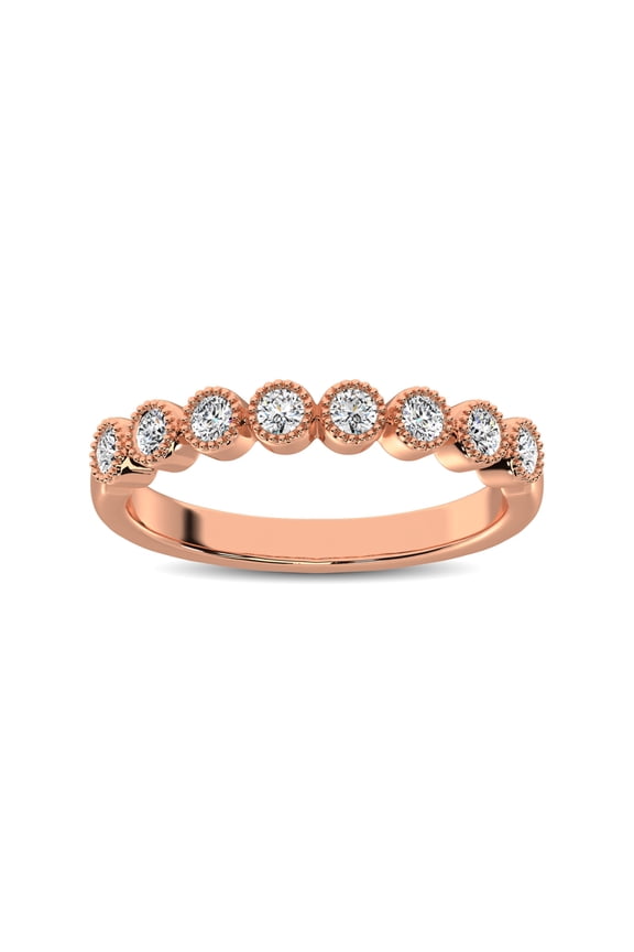 Diamond 1/4 Ctw Stackable Bezel Band with Beaded Setting in 14K Rose Gold