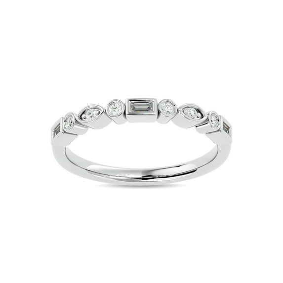 Diamond 1/5 ct tw Round and Straight Baguette Stackable Ring in 14K White Gold