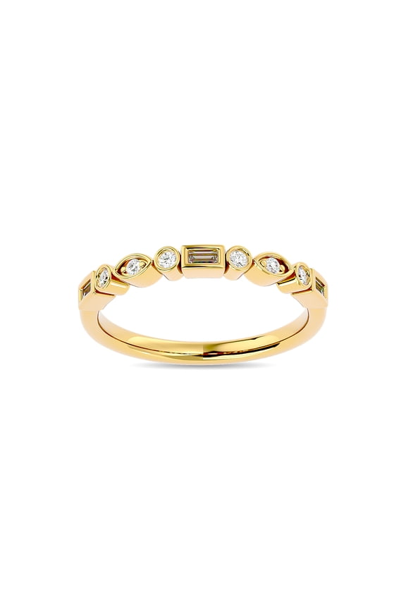 Diamond 1/5 ct tw Round and Straight Baguette Stackable Ring in 14K Yellow Gold
