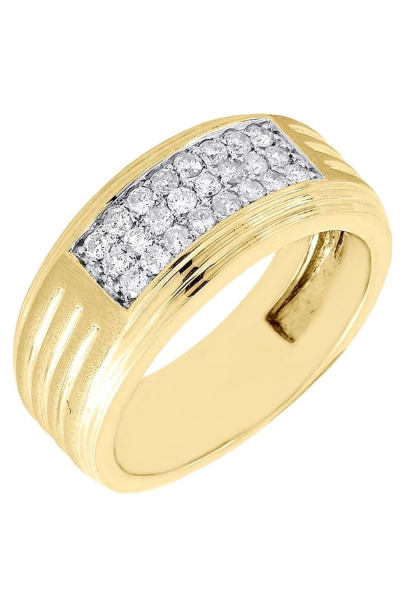 Diamond 3 Row Wedding Band Mens 14K Yellow Gold Brushed Finish Ring 1/2 Tcw.