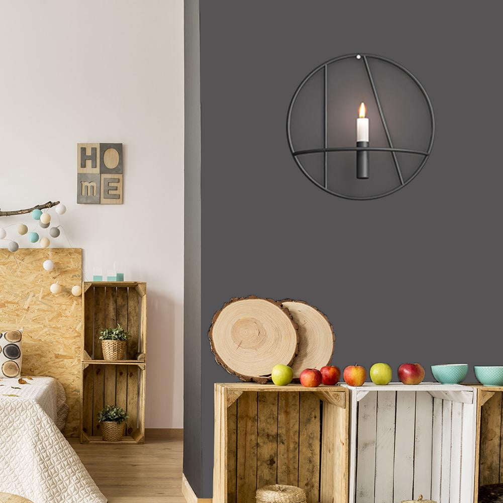 Diamond 3D Circle Modern Candle Holder Metal Wall Hanging Decor Candlestick (Black)