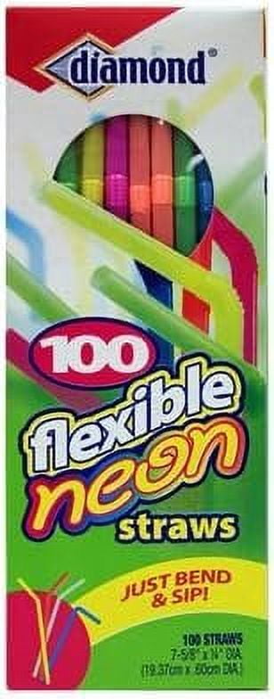 100-Count Neon Flexible Plastic Drinking Straws