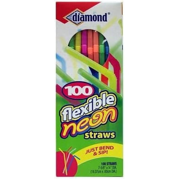 Diamond Flexible Neon Straws - Multicolor - 100 Count