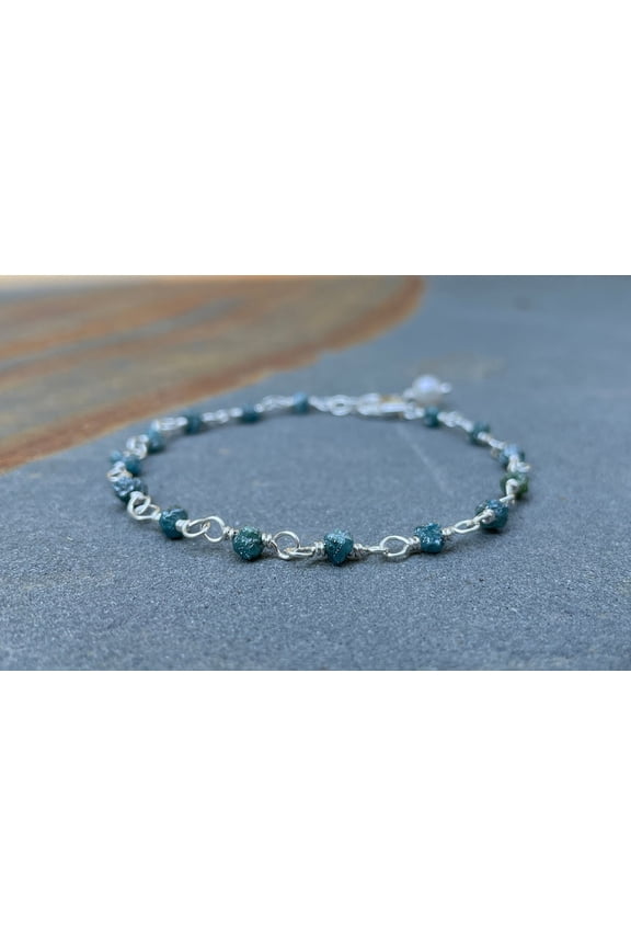 Diamond 4mm Rondelle Shape Rough Cut Beads 7 inch Silver Plated Clasp Bracelet for men, women, unisex. Link Chain Stacking Bracelet.|LINK_02357