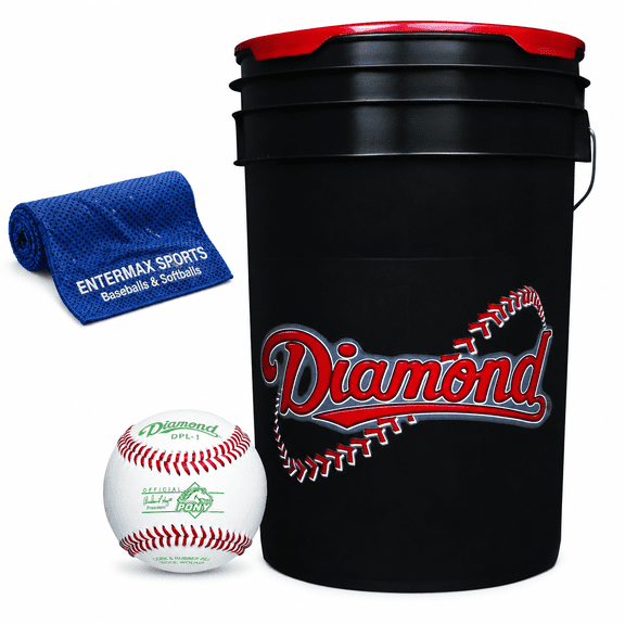 Diamond 6-Gallon Ball Bucket with 30 DPL-1 Pony League Baseballs with Towel