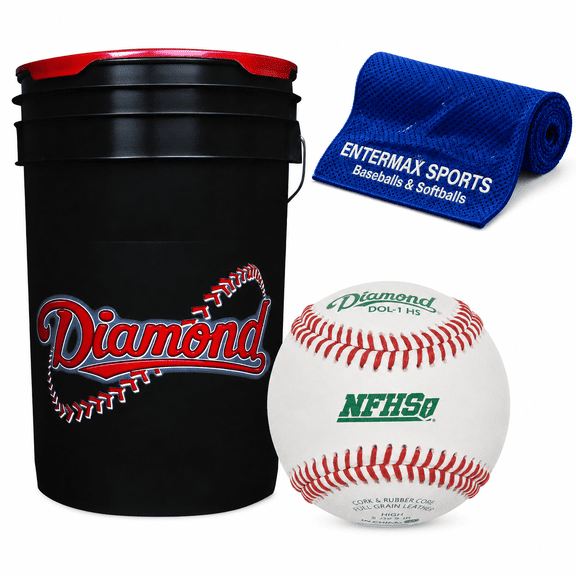 Diamond 6-Gallon Bucket with 30 DOL-1 HS NFHS Leather Baseballs with Towel