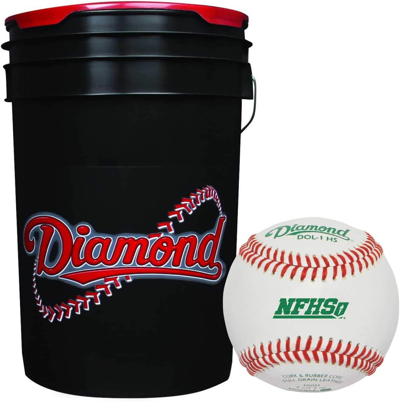 Diamond 6-Gallon Bucket with 30 Diamond DOL-1 HS NFHS Leather Baseballs