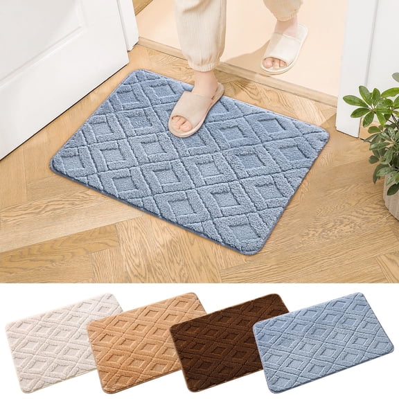 Diamond Absorbent Diatom Mud Bathroom Mat Non-Slip Rubber Rug | Microfiber Fast-Drying Water-Resistant | Single | Superior Soak-Up | Easy Maintenance | Soft Luxurious Texture | Gray | 24 x 16 Inches