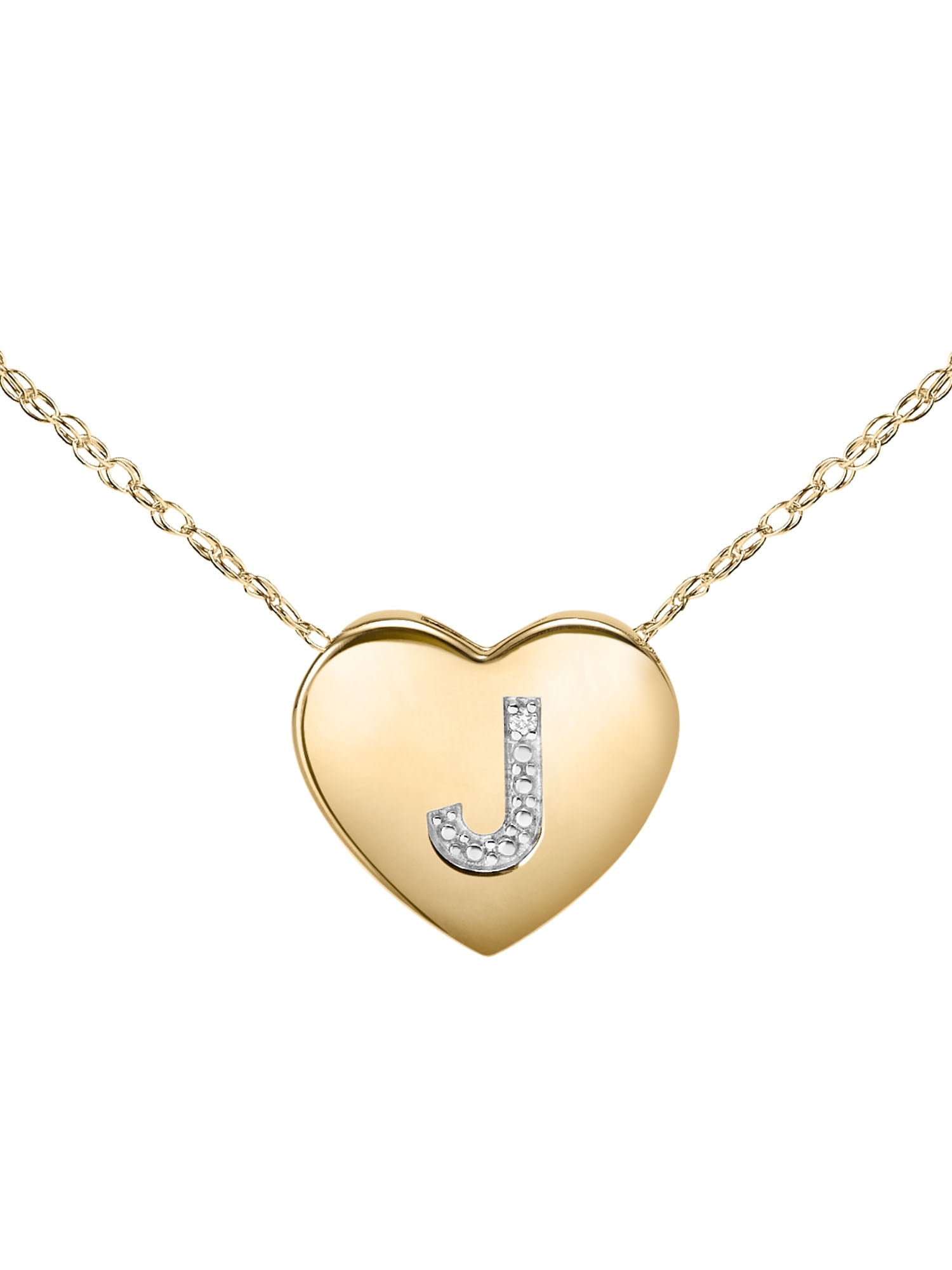 Diamond-Accent 14K Yellow Gold over Sterling Silver Heart Initial Pendant Necklace