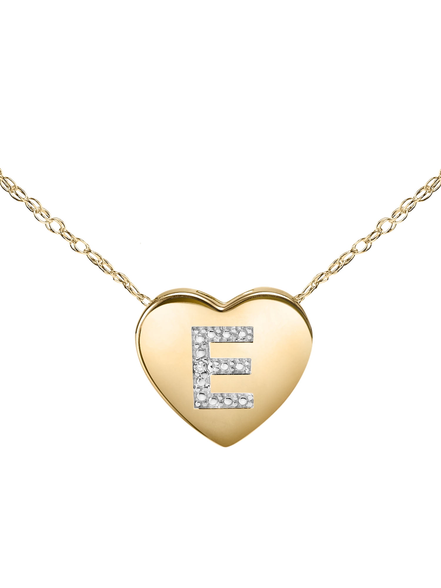 Diamond-Accent 14K Yellow Gold over Sterling Silver Heart Initial Pendant Necklace