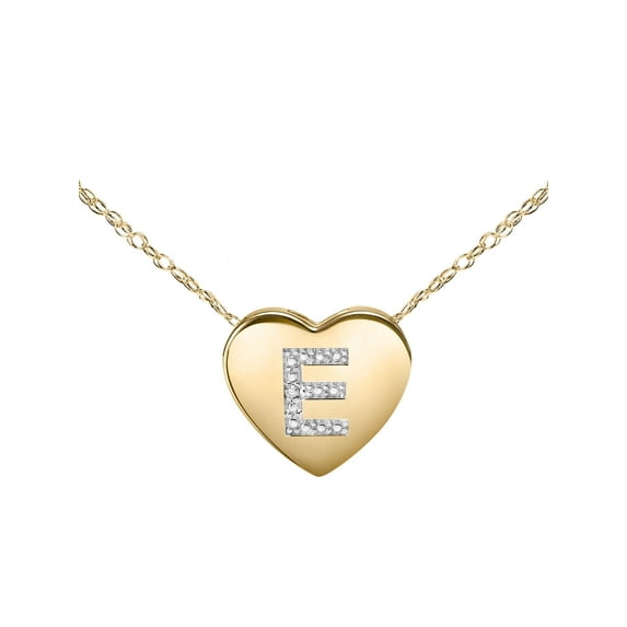 Diamond-Accent 14K Yellow Gold over Sterling Silver Heart Initial Pendant Necklace