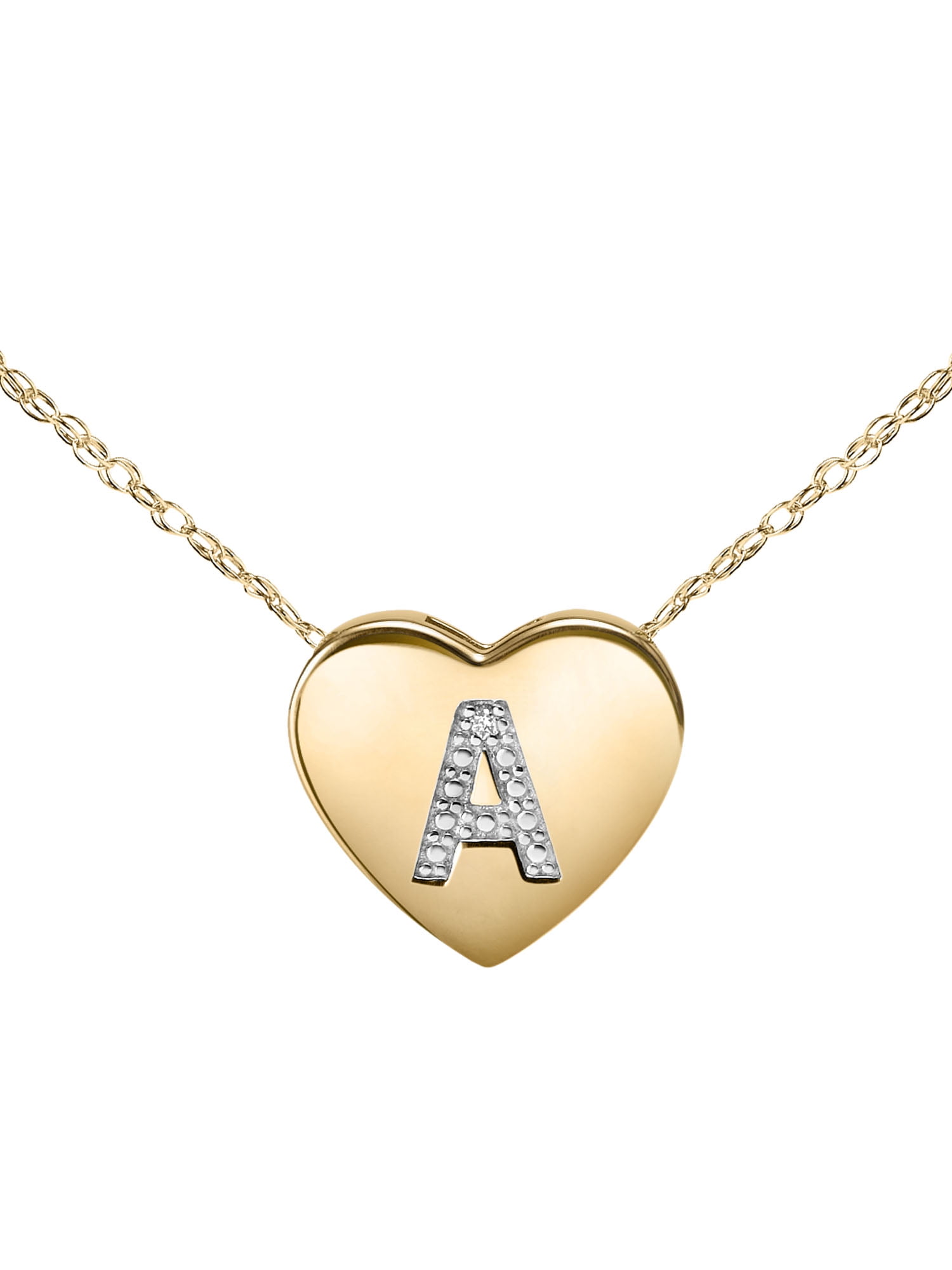 Diamond-Accent 14K Yellow Gold over Sterling Silver Heart Initial Pendant Necklace