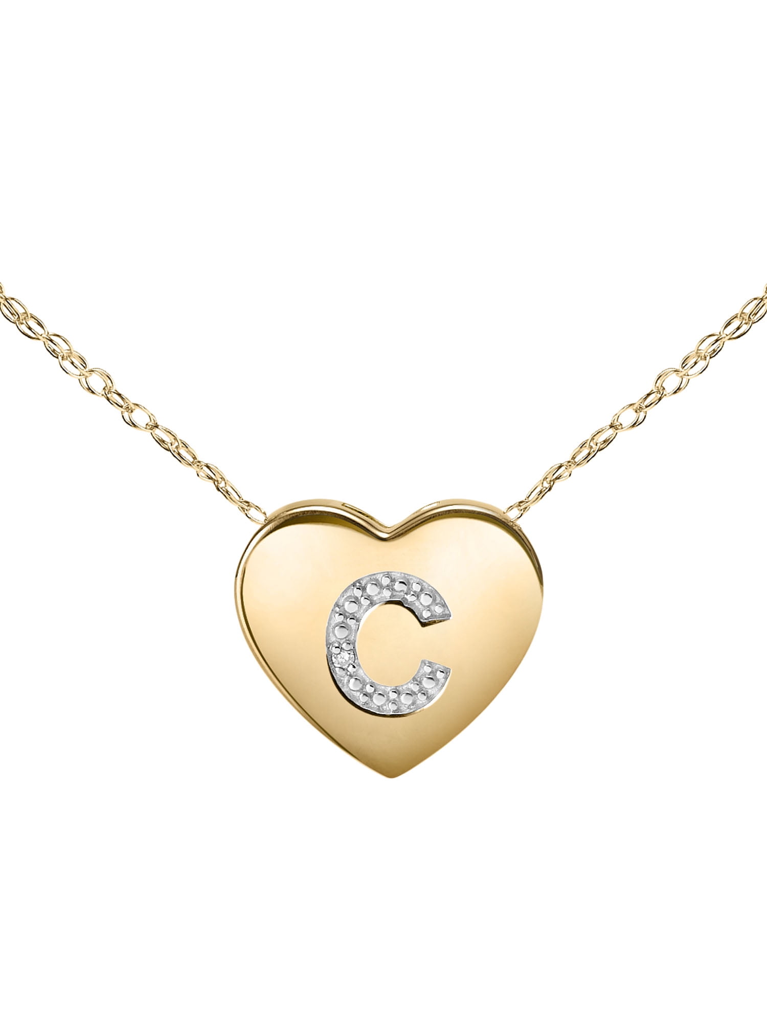 Diamond-Accent 14K Yellow Gold over Sterling Silver Heart Initial Pendant Necklace