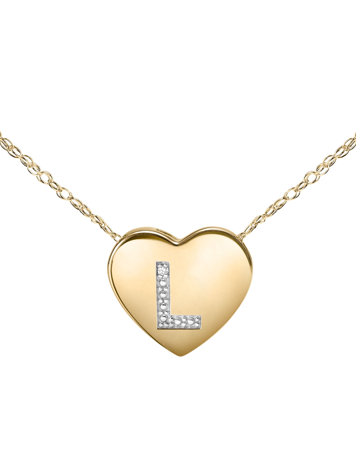 Diamond-Accent 14K Yellow Gold over Sterling Silver Heart Initial Pendant Necklace