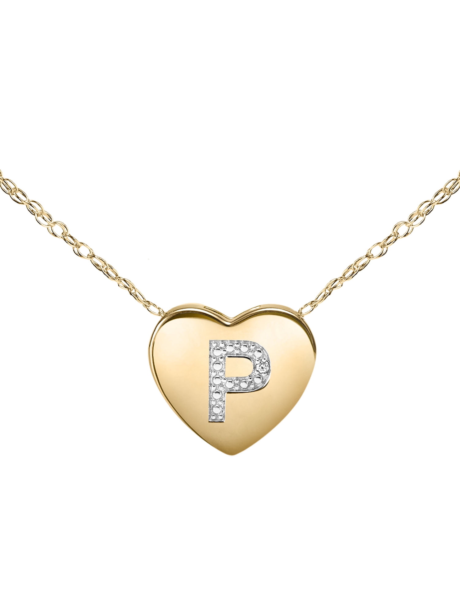 Diamond-Accent 14K Yellow Gold over Sterling Silver Heart Initial Pendant Necklace