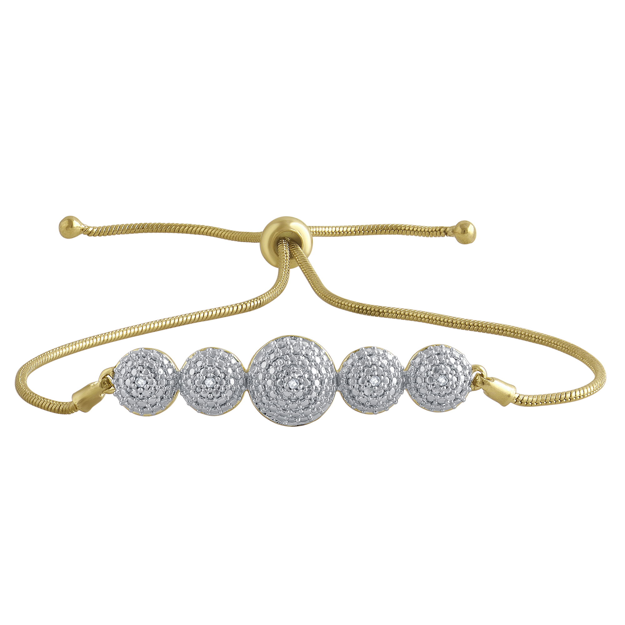 Diamond Accent 14K Yellow Gold tone over Brass Cluster look Ball Fashion adjustable Bolo Bracelet, 8.5 Inch.
