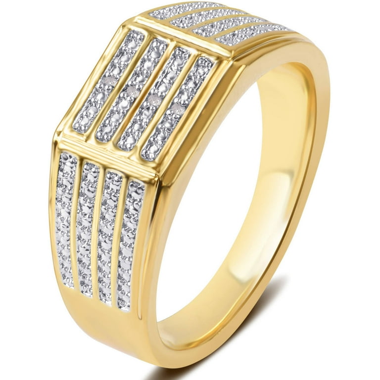 Diamond Accent 14kt Gold Flash Plated Brass Wide Men's Ring