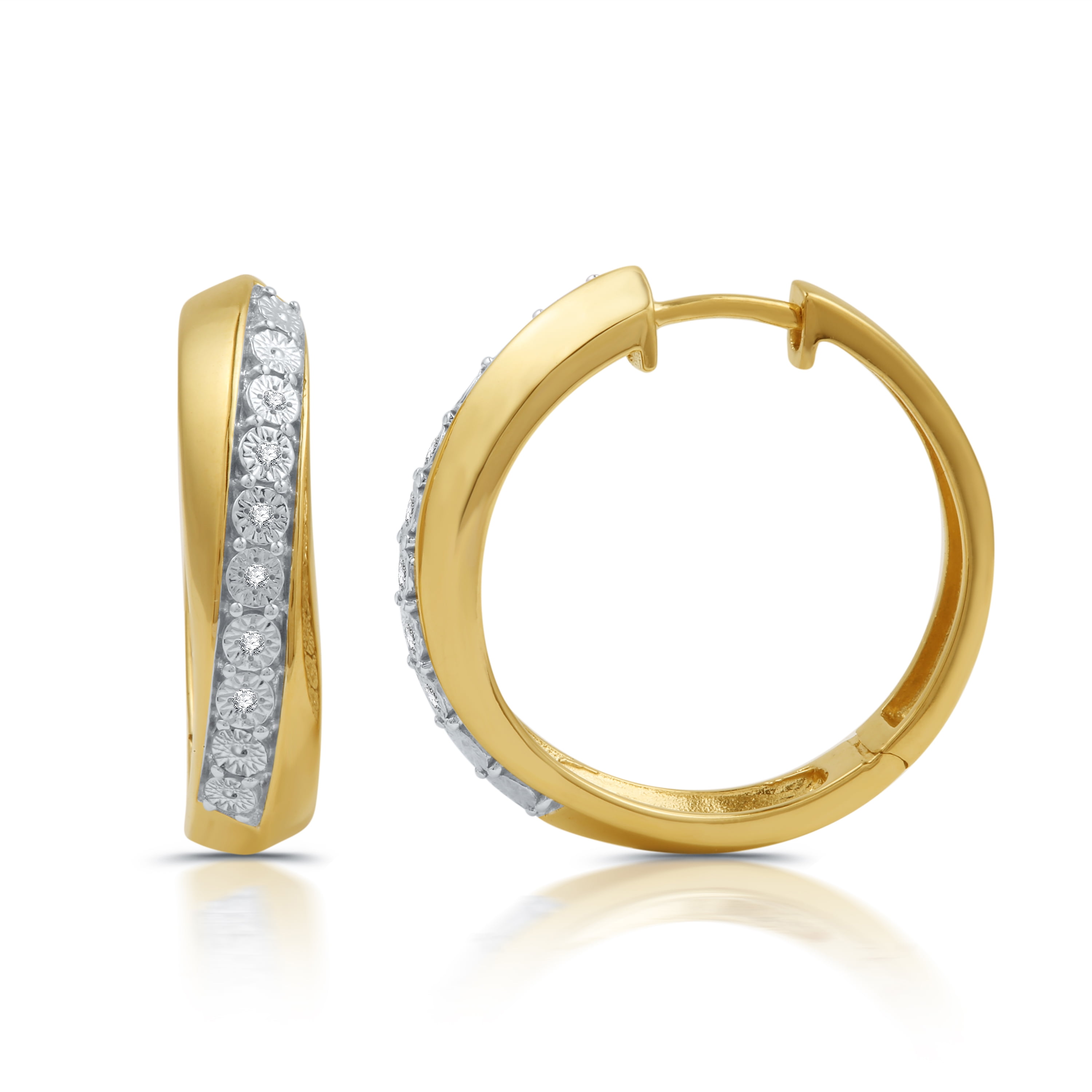 Diamond Accent 14kt Gold over Sterling Silver Diagonal Hoop Earrings
