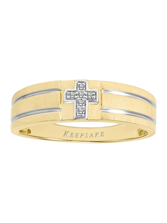 Diamond-Accent 18KT Yellow Gold over Sterling Silver "Reverant" Men's Cross Fashion Ring by Keepsake