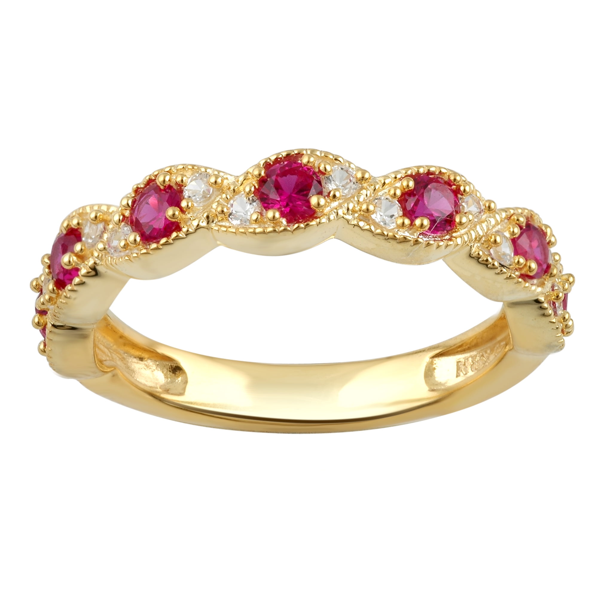 Diamond Accent And Created Ruby Gold Tone Sterling Silver Anniversary Band
