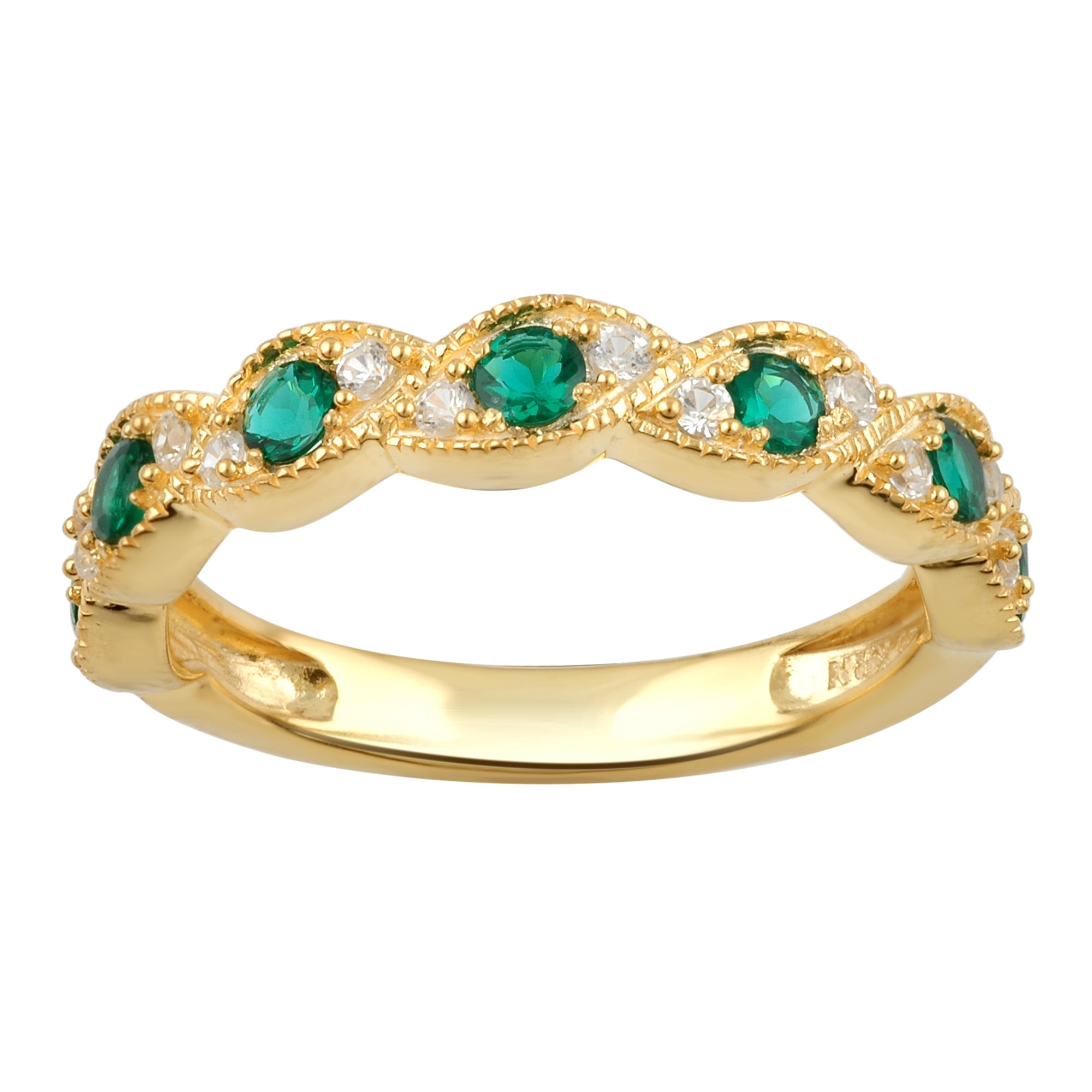 Diamond Accent And Emerald Gold Tone Sterling Silver Anniversary Band