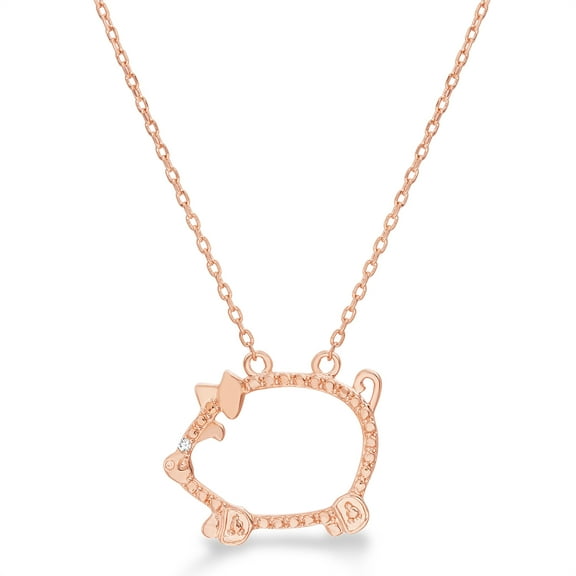 Diamond Accent Beaded Pig Station Necklace in Rose Gold Plated Brass