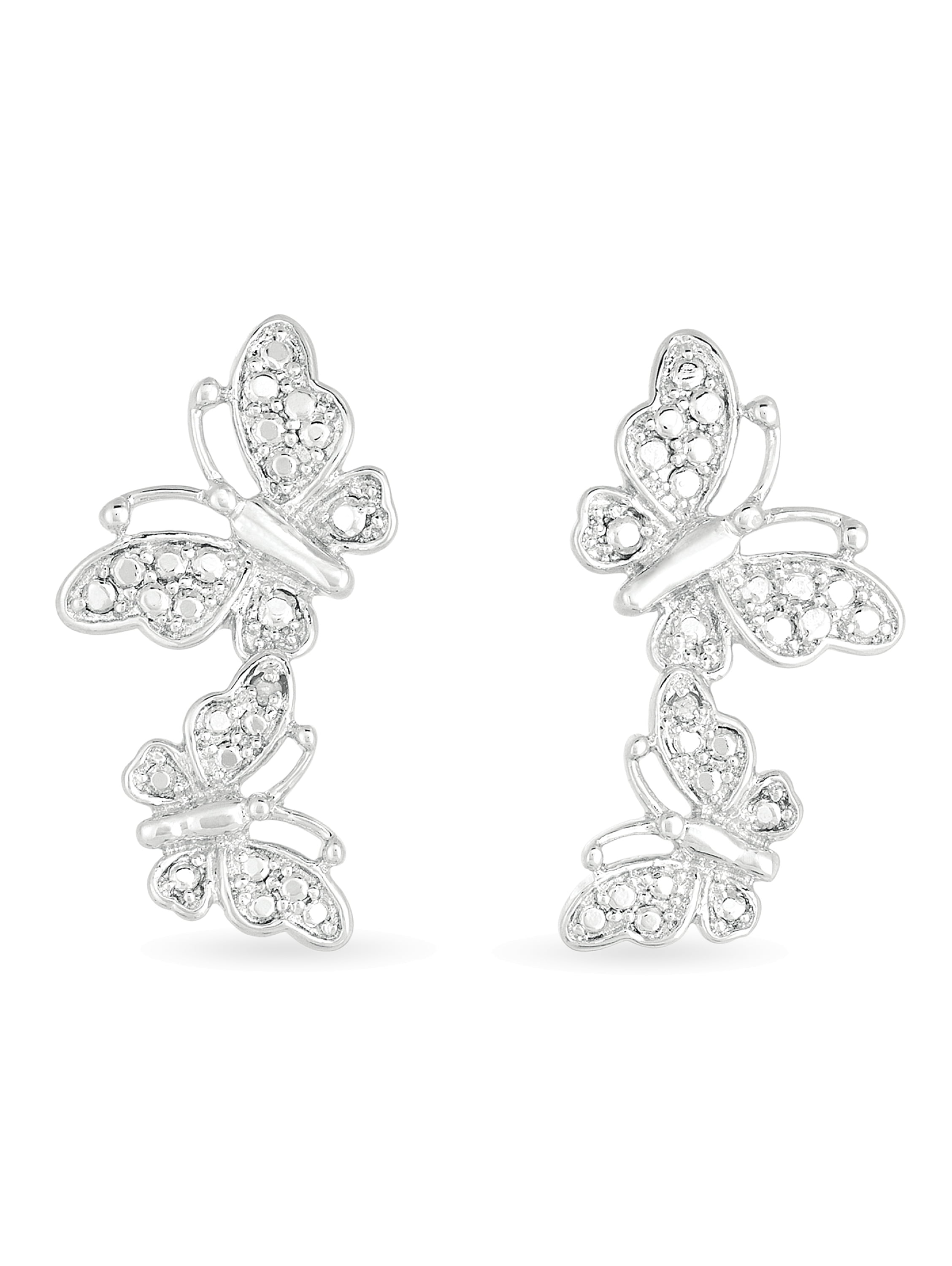 Diamond Accent Butterfly Sterling Silver Drop Earrings