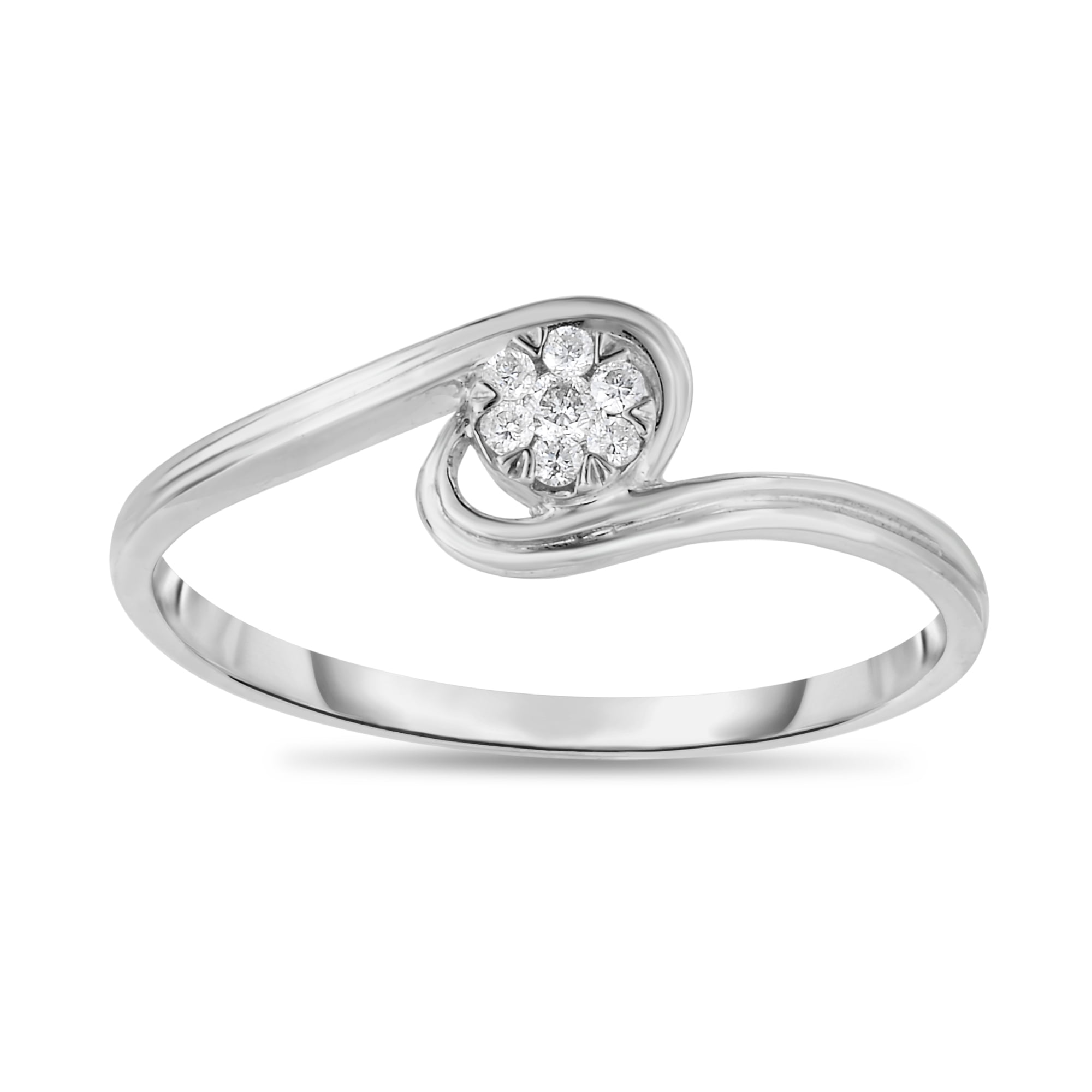 10K White Gold Flared Bypass Engagement Ring with Heart Birthstones and Accents