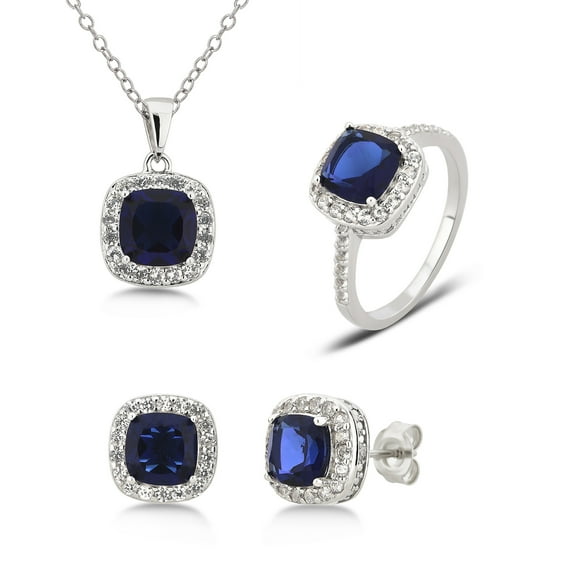 Diamond Accent, Created Blue Sapphire & White Sapphire Sterling Silver 3 Piece Jewelry Set
