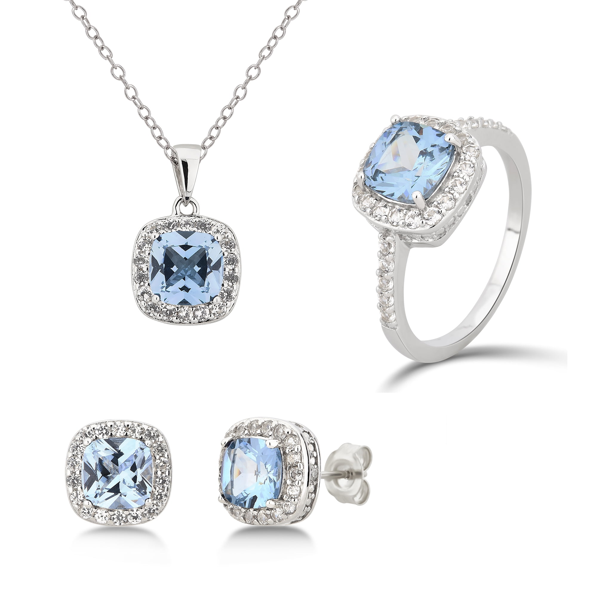 Diamond Accent, Created Blue Topaz & White Sapphire Sterling Silver 3 Piece Jewelry Set