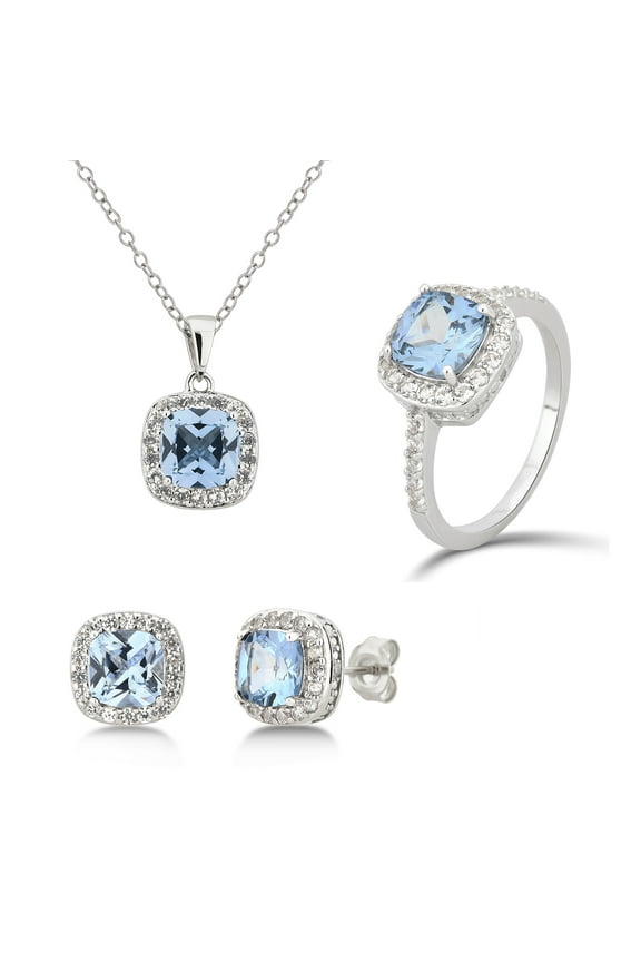 Diamond Accent, Created Blue Topaz & White Sapphire Sterling Silver 3 Piece Jewelry Set